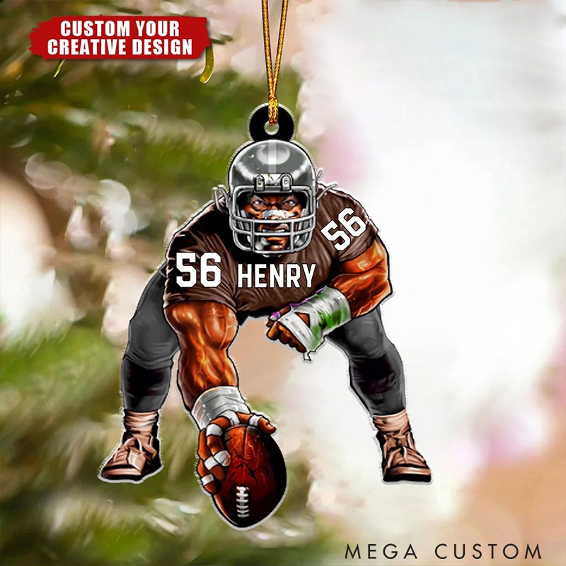Personalized American Football Lineman Design Ornament with Custom Player Name and Number for Christmas Gift