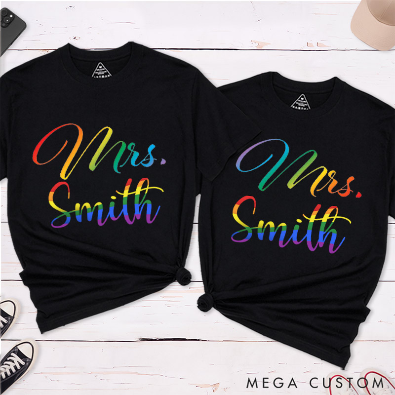 Personalized LGBTQ Couple T-Shirts Celebrate Love and Pride Shirt for her Rainbow LGBTQ Tee Lesbian Matching Tops