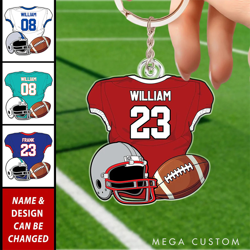 Personalized American Football Jersey Keychain with Custom Number and Name  