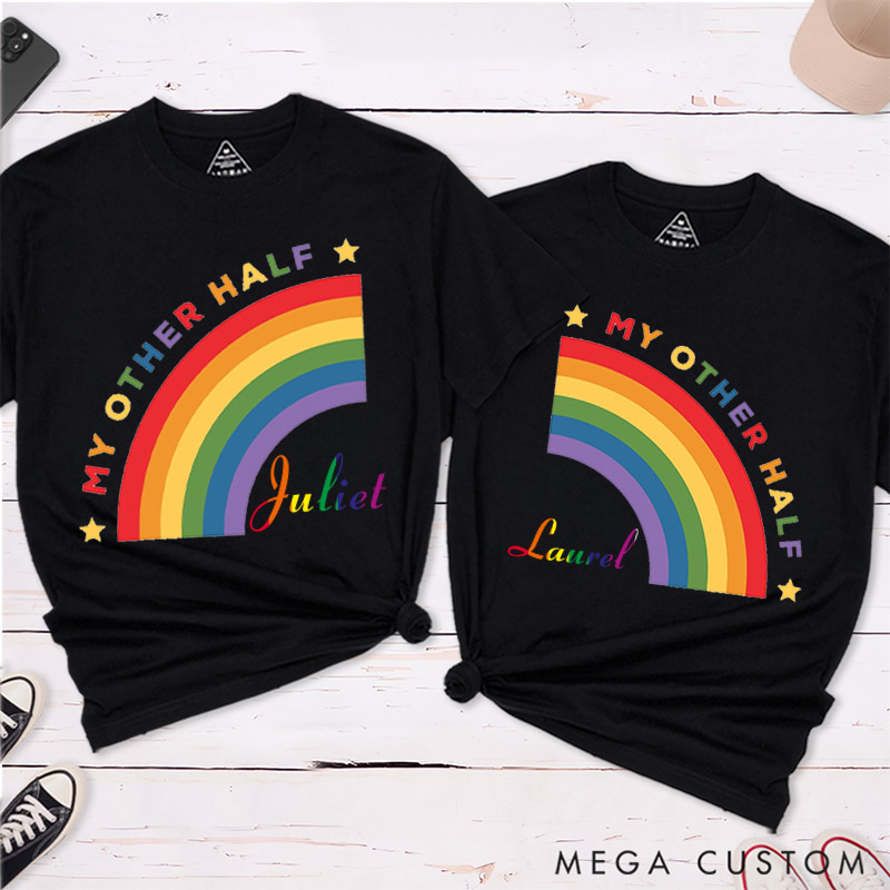 Personalized My Other Half Rainbow Couple T-Shirts LGBTQ Matching Shirts for her him Lesbian Gay Couple Tees