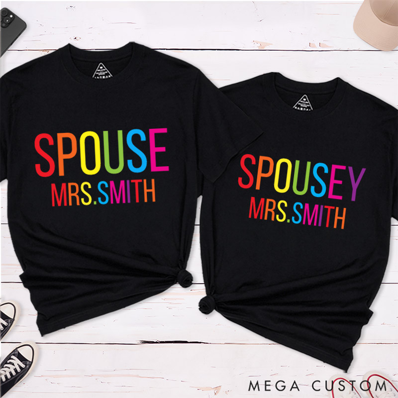  Personalized Spouse Rainbow Couple T-Shirts LGBTQ Matching Shirts Lesbian Gay Couple Tees for Her Him