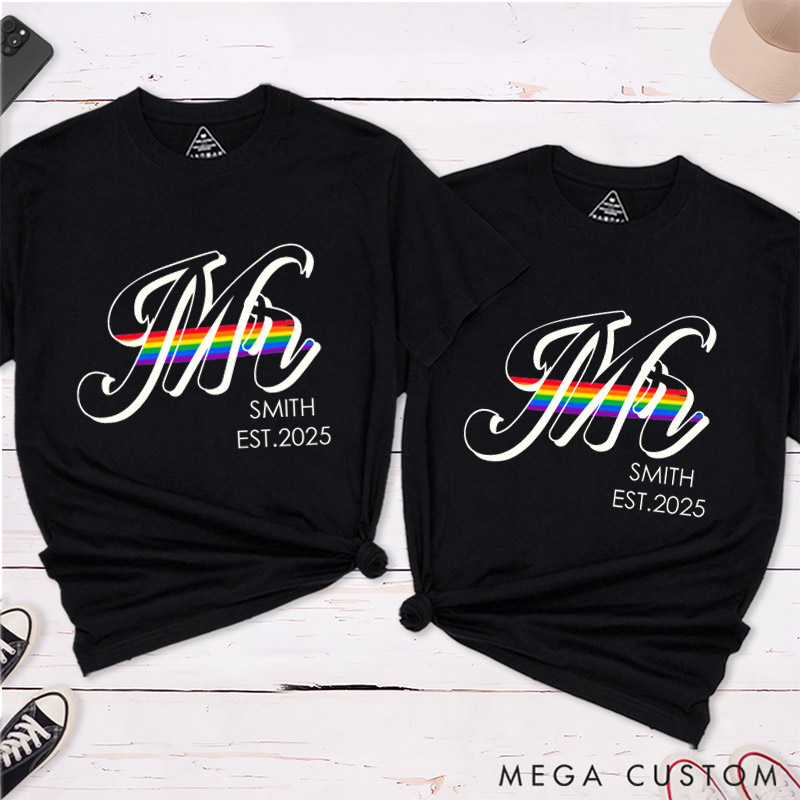 Personalized LGBTQ Rainbow Wedding T-Shirts Lesbian Gay Matching Shirts LGBTQ Couple T-Shirt for Her Him