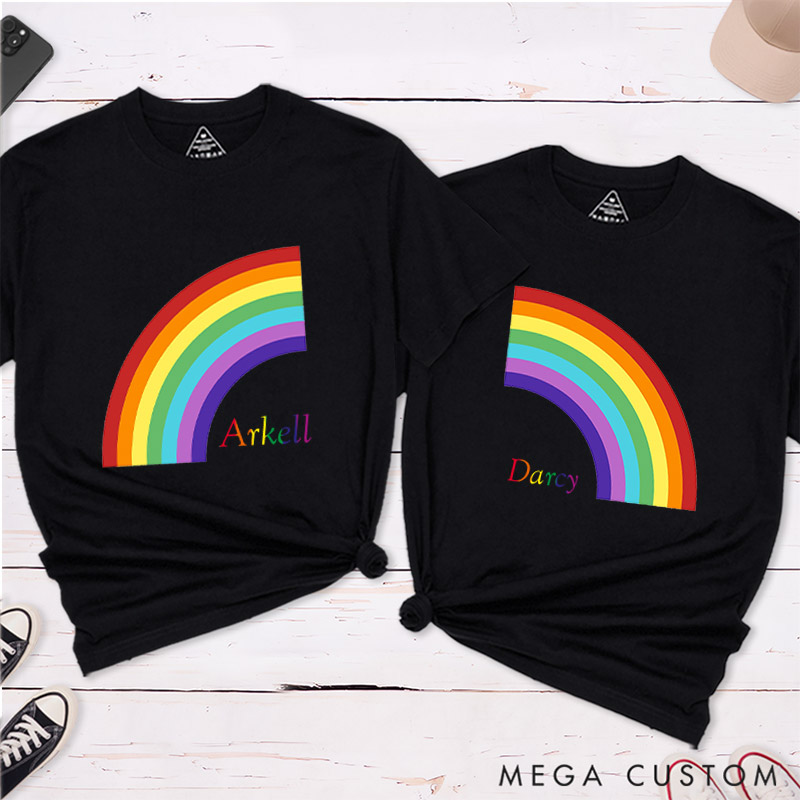Personalized Rainbow Pride Couple T-Shirts LGBTQ Lesbian Gay Couple Shirt Pride Month T-Shirt for Couple