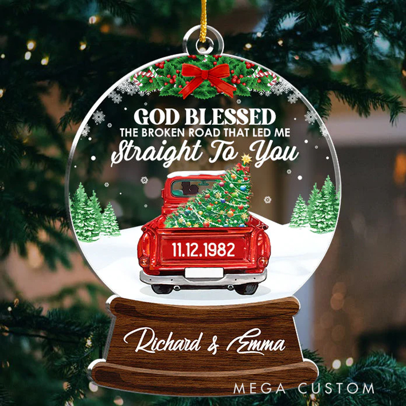 Personalized God Blessed the Broken Road Snowball Shaped Acrylic Christmas Ornament with Name and Date Christmas Gift