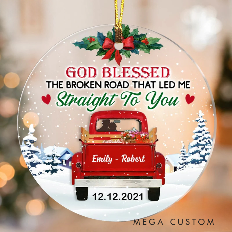 Personalized God Blessed the Broken Road Acrylic Circle Ornament with Name Christian Gift for Home Decor