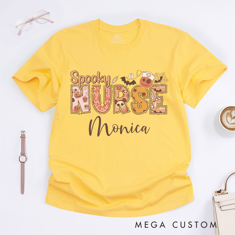 Personalized Nurse T-Shirts Spooky Nurse Fashion Design T-Shirts Nurse Halloween Gifts