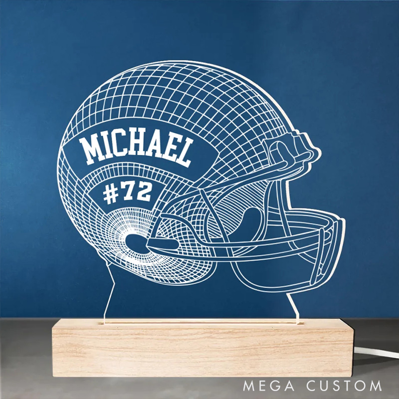 Personalized American Football Helmet 3D LED Night Light with Custom Name and Number