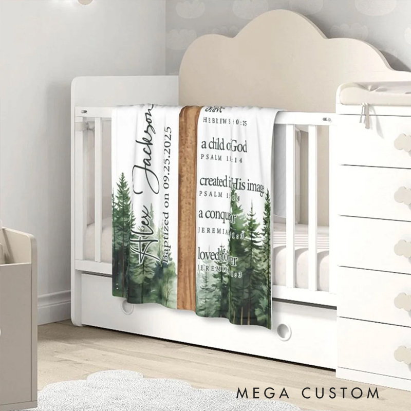 Personalized Cross Bible Verse Soft Throw Blanket with Name and Text Baptism Gift for Baby