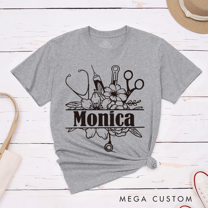 Personalized Nurse T-Shirts Elegant Medical Blooms Fashion Design T-Shirts