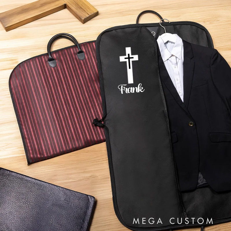 Personalized Cross Design Waterproof Hanging Garment Bag with Name Birthday Baptism Gift for Christians