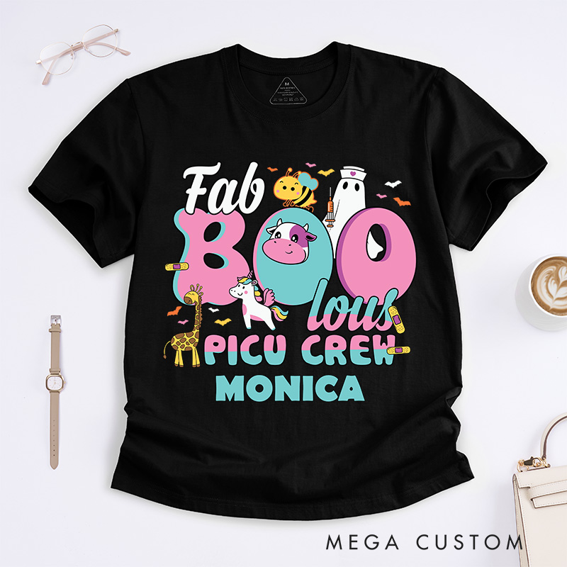 Personalized Nurse T-Shirts Fab Boo Lous PICU Crew Halloween Fashion Design T-Shirts Nurse Halloween Gifts