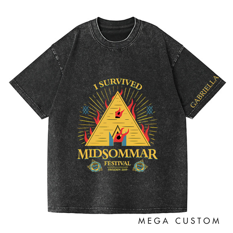 Personalized I Survived Midsommar Horror Halloween Washed T-Shirts for Movie TV Show Lovers