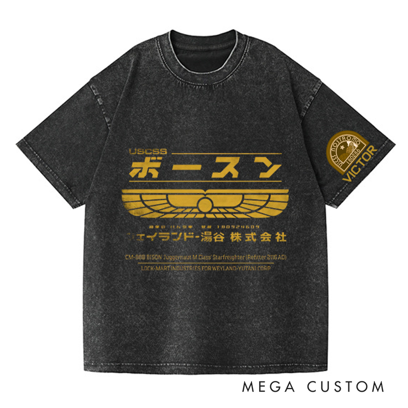 Personalized Japanese Alien Washed T-Shirts Sci-fi Movie Horror Halloween Space Opera Tshirt for Movie TV Show Lovers