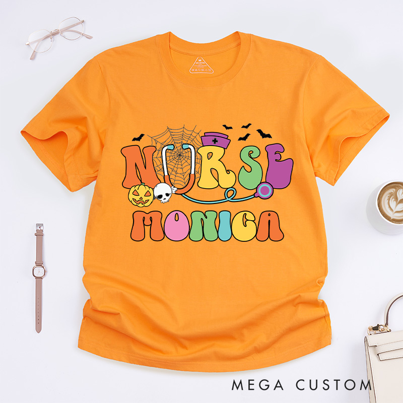 Personalized Nurse T-Shirts Colorful Nurse Fashion Design T-Shirts Nurse Halloween Gifts