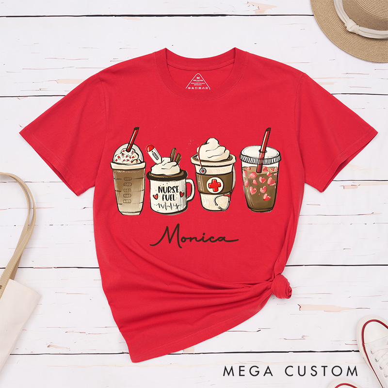 Personalized Nurse T-Shirts Nurse Fuel Coffee and Care T-Shirts
