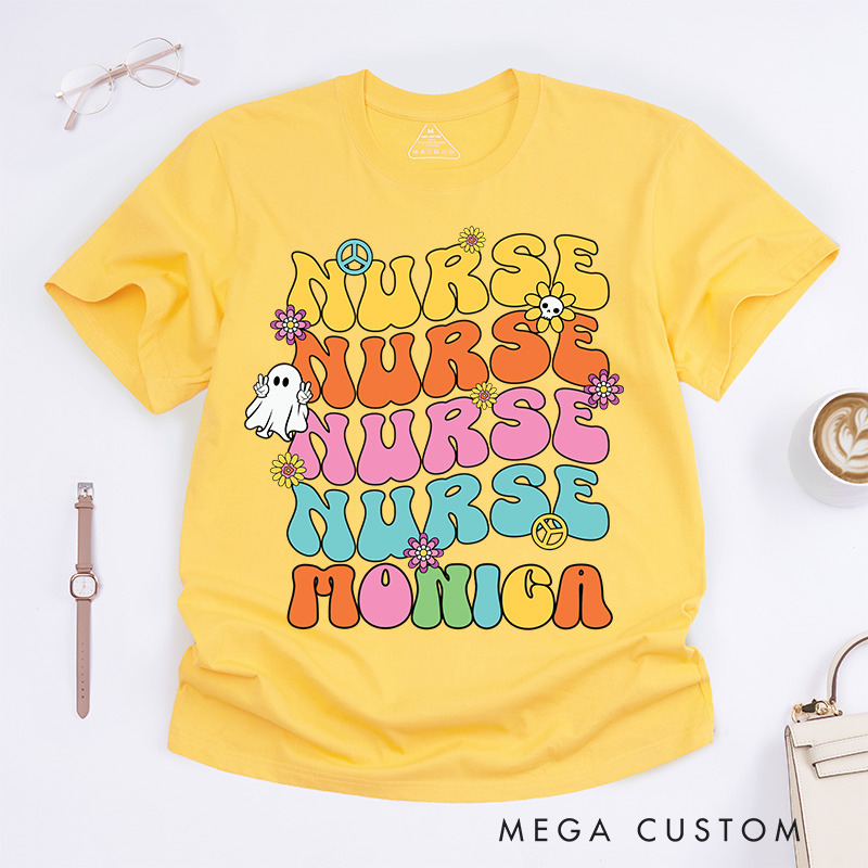 Personalized Nurse T-Shirts Colorful Nurse Fashion Design T-Shirts Nurse Halloween Gifts