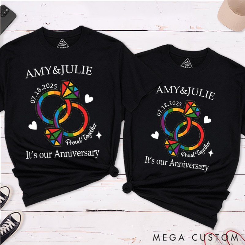 Personalized Proud Together Couple T-Shirts LGBTQ Lesbian Anniversary Couple Shirt LGBTQA+ Matching Shirt