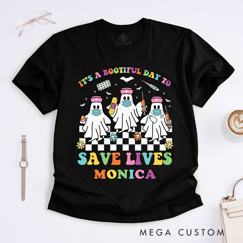 Personalized Nurse T-Shirts It’s a Bootiful Day to Save Lives Fashion Design T-Shirts Nurse Halloween Gifts