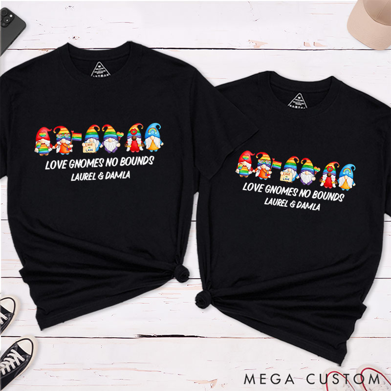 Personalized Love Gnomes No Bounds Matching T-Shirts LGBTQA+ Gay Lesbian Couple Matching Shirt for Her Him Couple Tee for LGBTQ