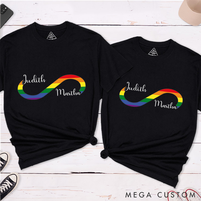 Personalized Rainbow Infinity Love Couple T-Shirts LGBTQ Lesbian Gay Couple Matching Shirt for Her Him Lesbian Gay Infinity Tee