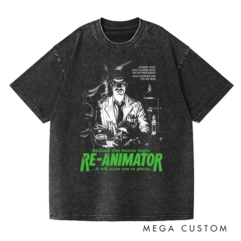 Personalized Re-Animator Horror Movie Washed T-Shirts Scary Movie Tshirt 80s Retro Movie Shirt Halloween