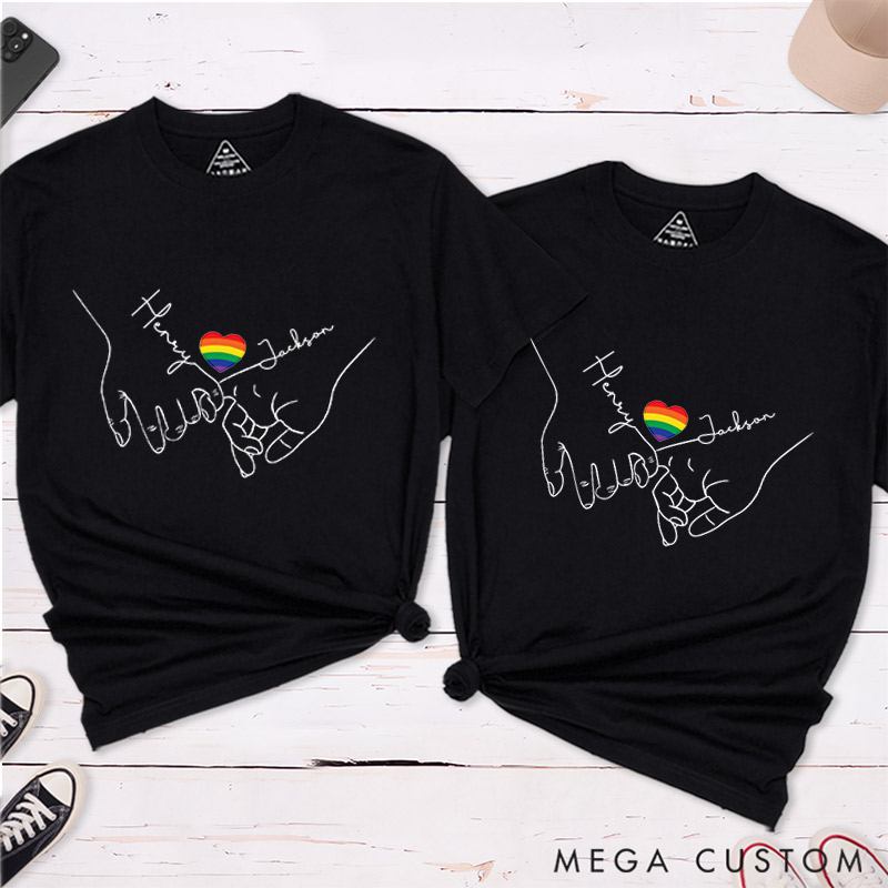 Personalized Pinky Promise Love Matching T-Shirts LGBTQ Lesbian Gay Matching Shirt LGBTQA+ Couple Matching Shirt for Her Him