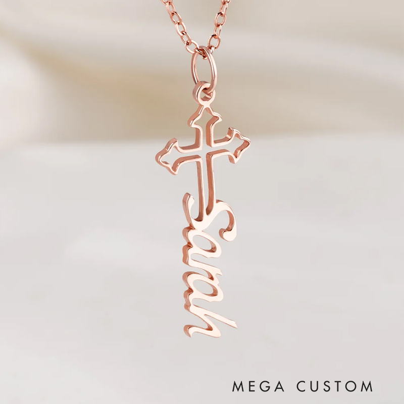 Personalized Holy Cross Necklace with Name Dainty Jewelry Christian Gift Birthday Gift Anniversary Gift for Women