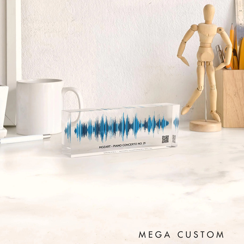 Soundwave Art Music Plaque Sound Wave Art Voice Recording Gift Song Plaque Custom with QR Code for Lover for Birthday Anniversary