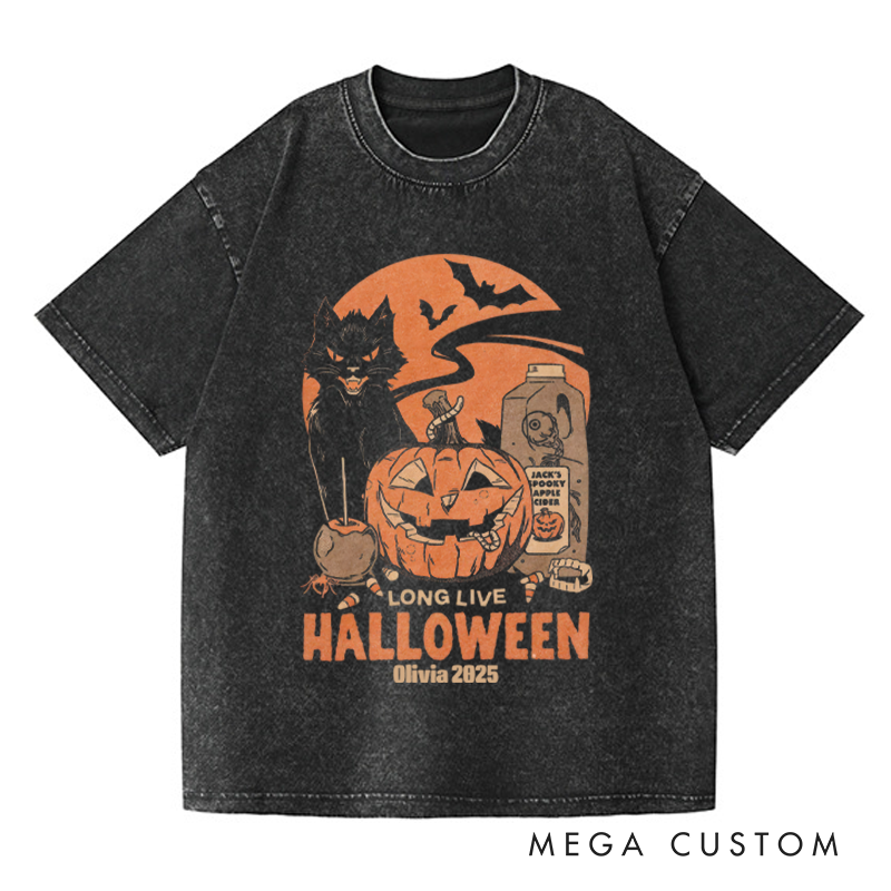 Personalized Retro Long Live Halloween Horror Movie Washed T-Shirts Horror Spooky Movies Tshirt Film Fan Shirt Halloween