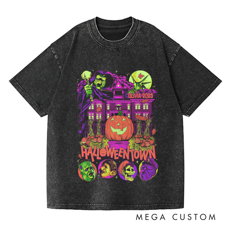 Personalized Retro Spooky Pumpkin Horror Movie Washed T-Shirts Horror Spooky Movies Tshirt Film Fan Shirt Halloween