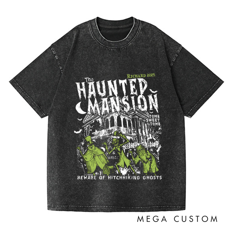 Personalized Retro Haunted Mansion Horror Movie Washed T-Shirts Horror Spooky Movies Tshirt Film Fan Shirt Halloween