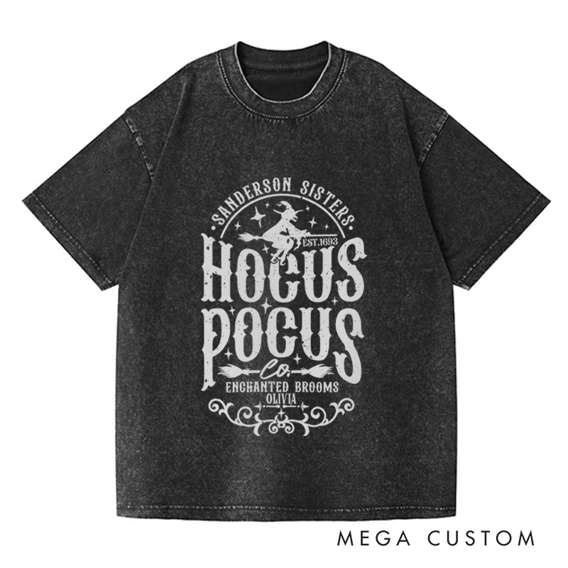 Personalized Retro Witch Broom Horror Movie Washed T-Shirts Horror Spooky Movies Tshirt Film Fan Shirt Halloween