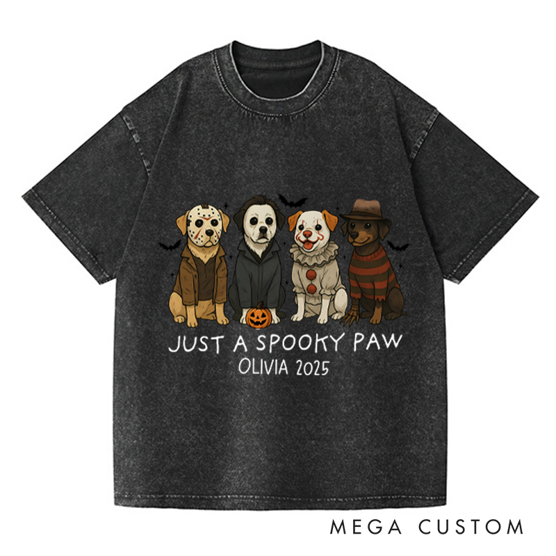 Personalized Retro Just a Spooky Paw Horror Movie Washed T-Shirts Horror Spooky Movies Tshirt Film Fan Shirt Halloween