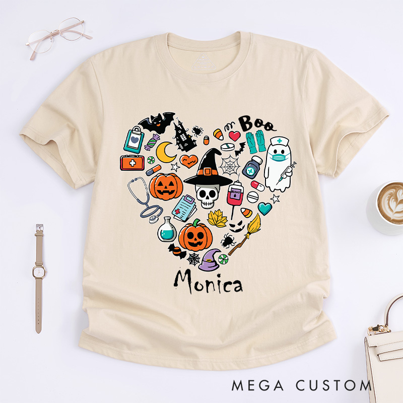 Personalized Nurse T-Shirts Spooky Heart Fashion Design T-Shirts Nurse Halloween Gifts