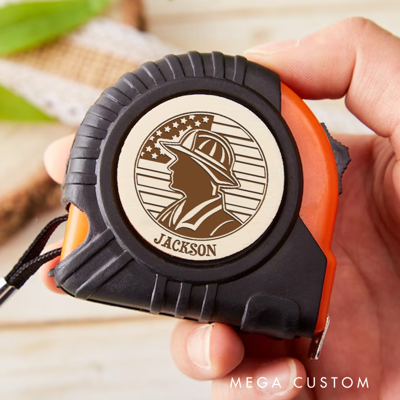 Personalized Firefighter Measure Tape with American Flag and Firefighter Emblem Gift for Firefighters