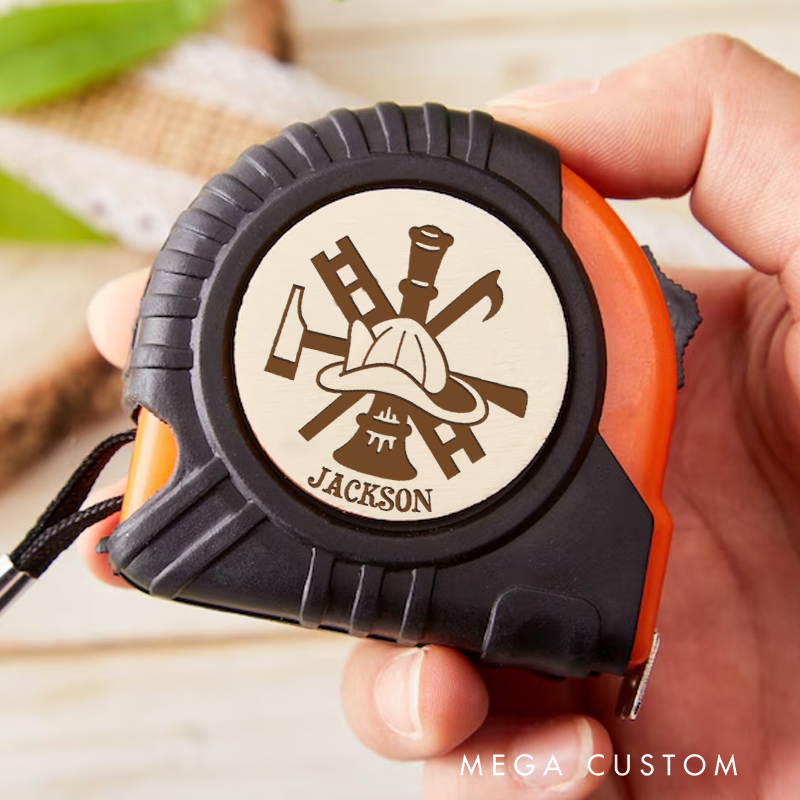 Personalized Firefighter Measure Tape with Firefighter Tools Emblem Gift for Firefighters