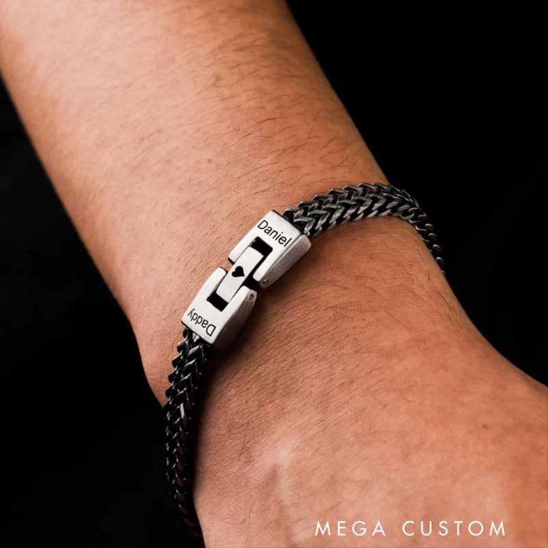 Personalized Stainless Steel Bracelet Cubic Foxtail Chain Weave Bracelet Hidden Message Gift for Him