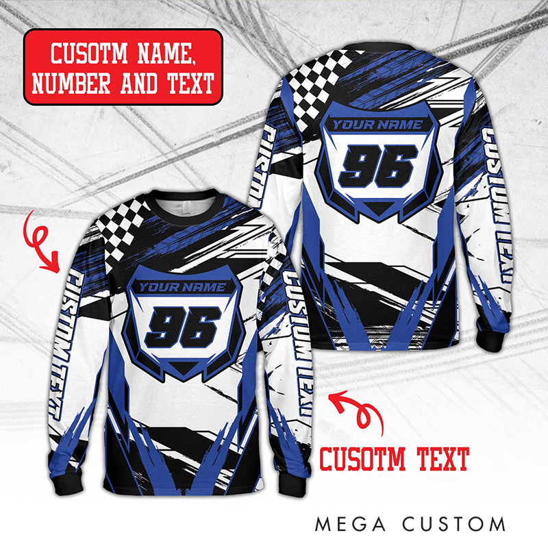 Personalized Dirt Bike Long Sleeve Shirt Custom Rider's Name Number Plate Shirt Gift for Motocross Riders