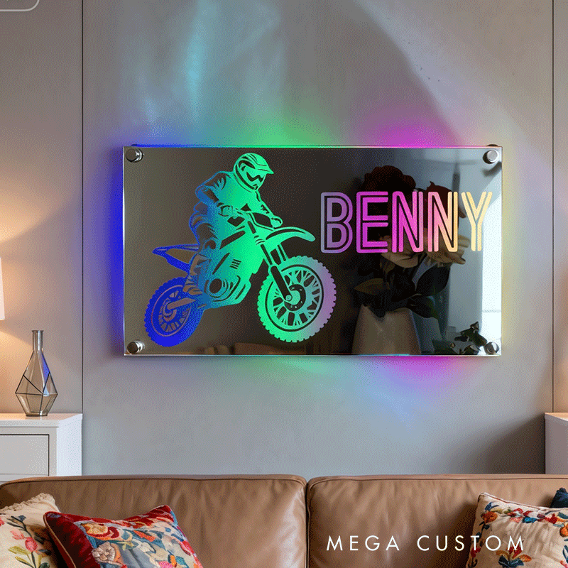 Personalized Mirror Lamp Customized Name Band Motorcycle Pattern Cool Gift for Bikers and Motorcycle Lovers