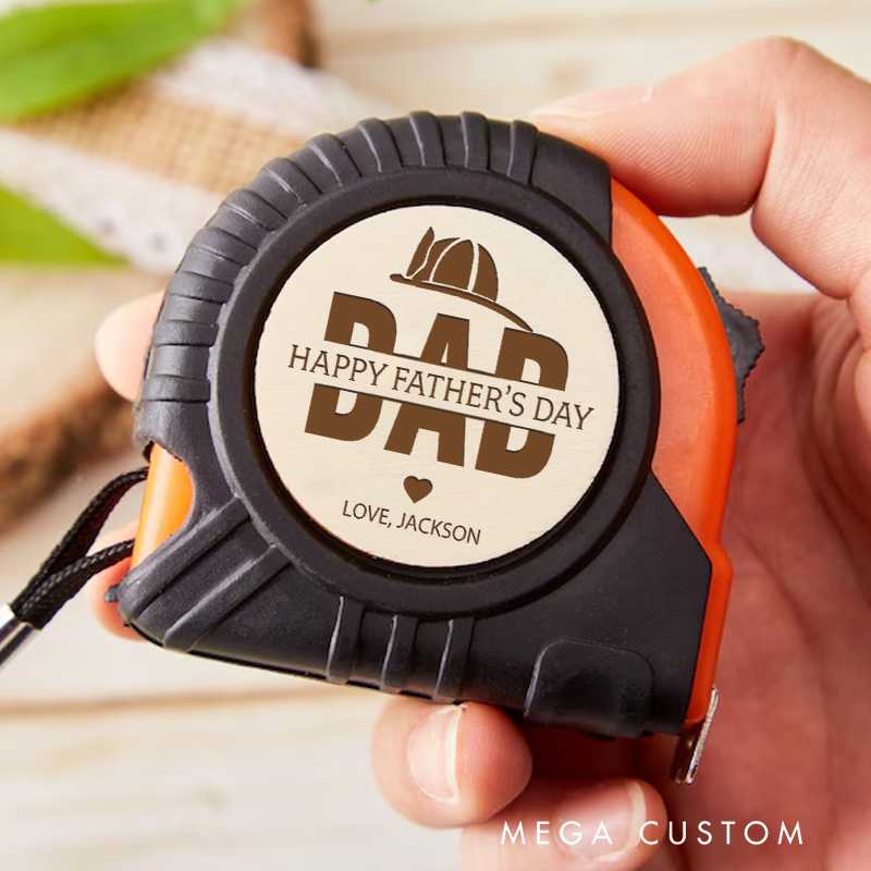 Personalized Happy Father's Day Measure Tape with Firefighter Helmet Design