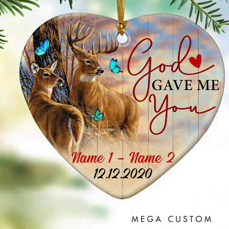Personalized Deer Couple God Gave Me You Ceramic Ornament with Name Church Christening Religious Gift 