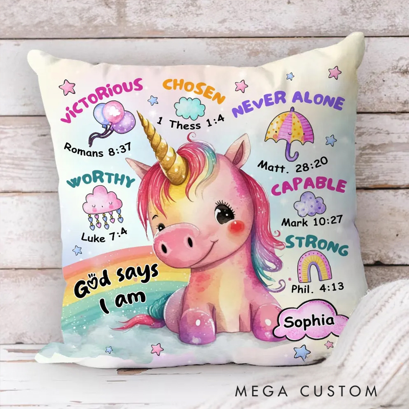 Personalized God Says I Am Throw Pillow with Name Christian Birthday Gift for Family Religious Inspirational Gift for Christian