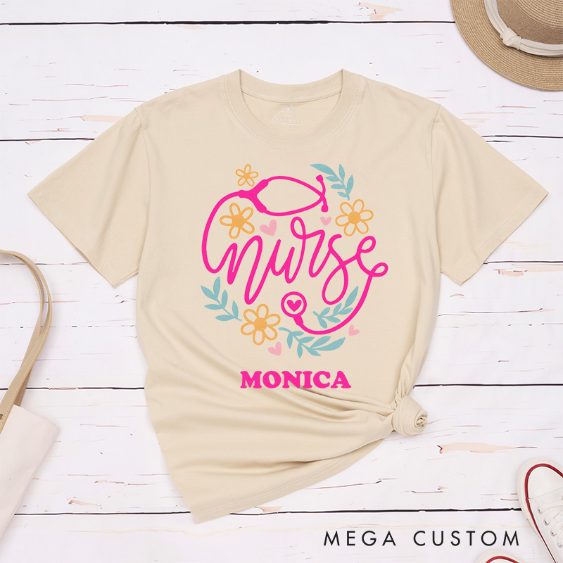 Personalized Nurse T-Shirts Compassion in Bloom Nurse Touch Fashion Design T-Shirts