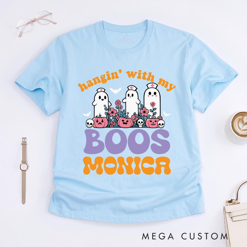 Personalized Nurse T-Shirts Hangin' with My Boos Design T-Shirts Nurse Halloween Gifts