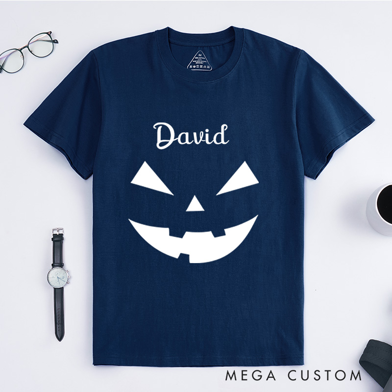 Personalized Jack-O-Lantern Face Halloween T-Shirt Perfect for Adding a Spooky and Festive Vibe T-Shirt