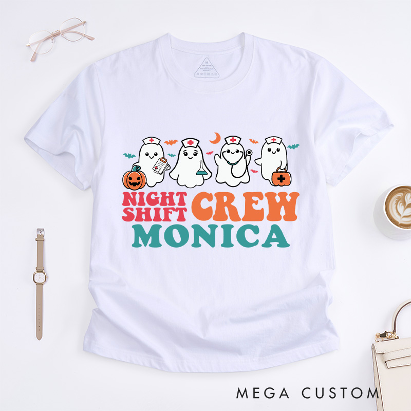 Personalized Nurse T-Shirts Night Shift Crew Design T-Shirts Nurse Halloween Gifts