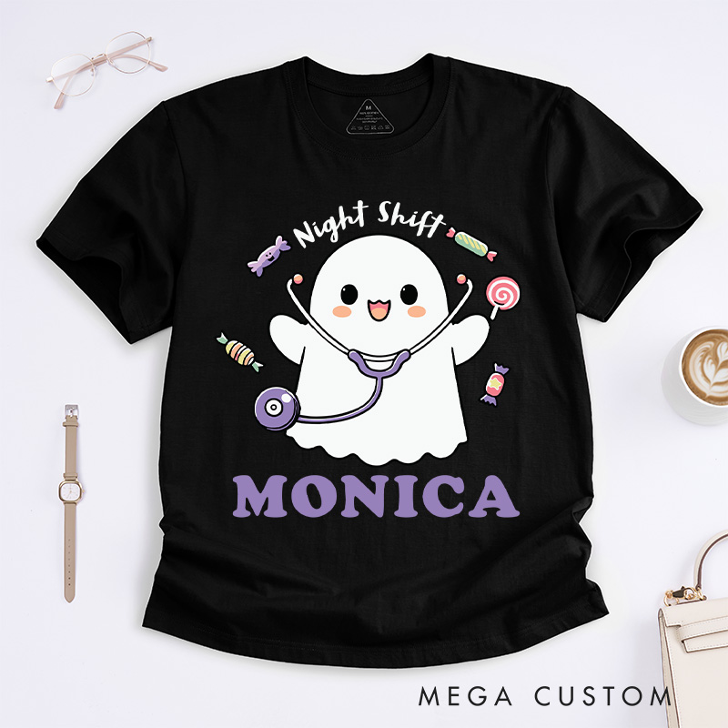 Personalized Nurse T-Shirts Night Shift Design T-Shirts Nurse Halloween Gifts