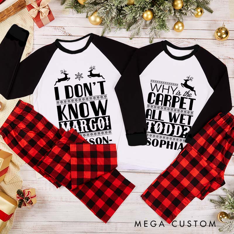 Personalized Couple Why is the Carpet All Wet and I Don’t Know Xmas Pajamas Christmas Matching Pjs for Husband Wife Boyfriend Girlfriend