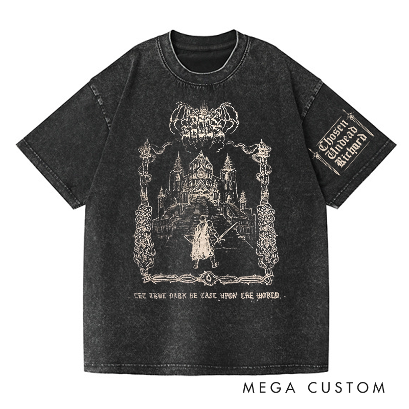 Personalized Dark World Gothic Game Washed T-Shirts Video Game Tshirt Undead Shirt