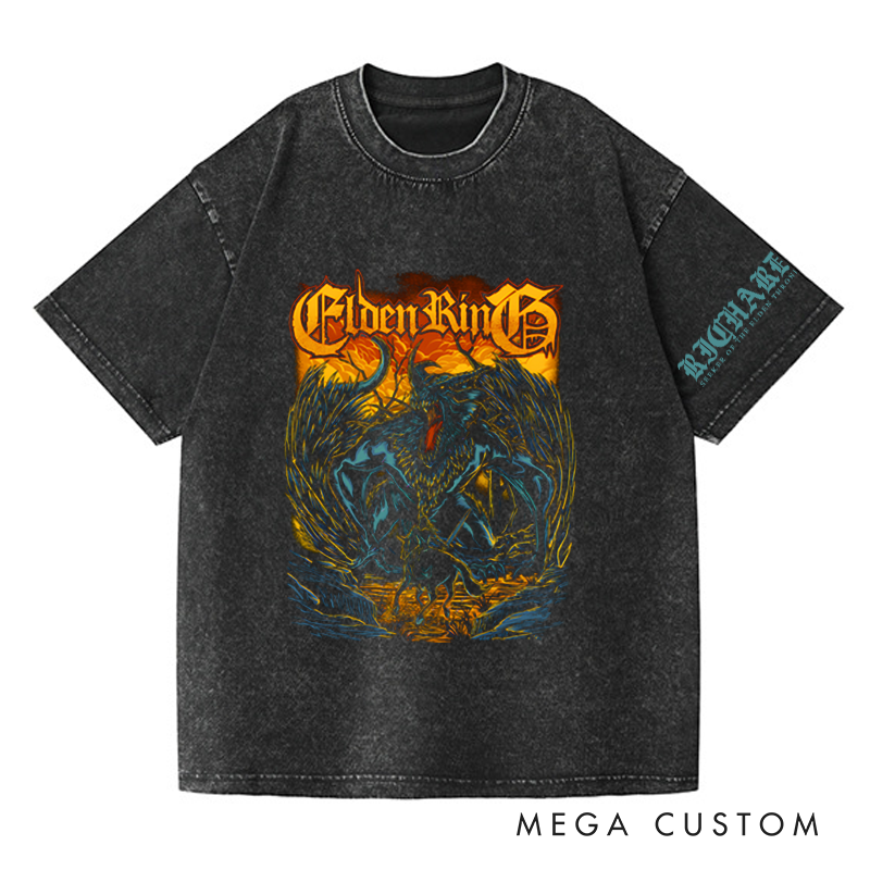 Personalized Golden Ring Gothic Game Washed T-Shirts Video Game Tshirt Soulslike Shirt
